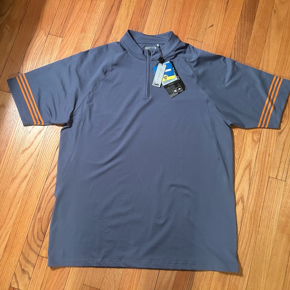 Adidas NWT Mens S/S Quarterzip XXL - Climacool - Blue w/ Orange stripe